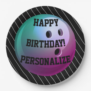Plato De Papel Feliz cumpleaños a la bolera personalizada