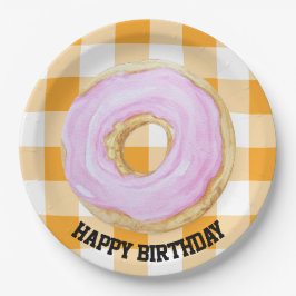 Plato De Papel Feliz cumpleaños a las placas de papel gingham