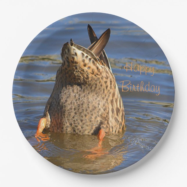 Plato De Papel Feliz cumpleaños a los Bottoms Up Duck (Anverso)