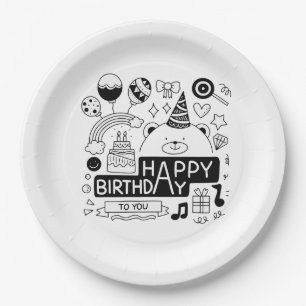 Plato De Papel Feliz cumpleaños a los negros y blancos
