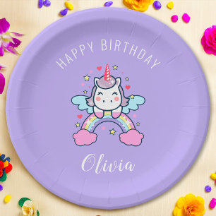 Plato De Papel Feliz cumpleaños a Personalizado de texto con unic