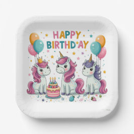 Plato De Papel Feliz cumpleaños a Unicornios