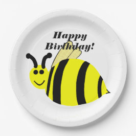 Plato De Papel Feliz Cumpleaños Abejorro Amarillo