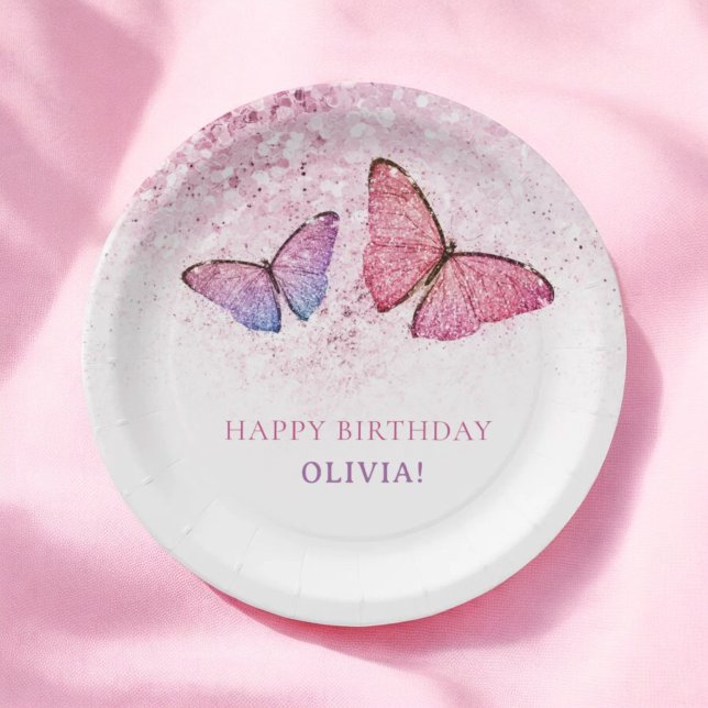Plato De Papel Feliz cumpleaños al Chica mariposa (Subido por el creador)