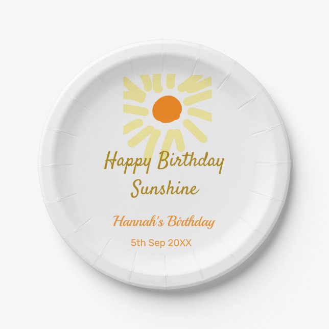 Plato De Papel Feliz cumpleaños amarillo naranja cumpleaños boho (Anverso)