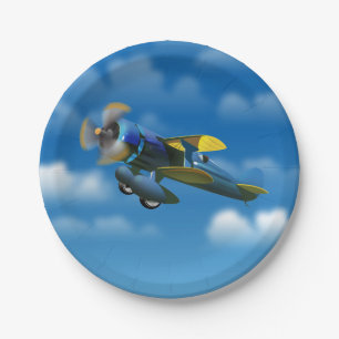 Plato De Papel Feliz cumpleaños avión antiguo en un cielo azul