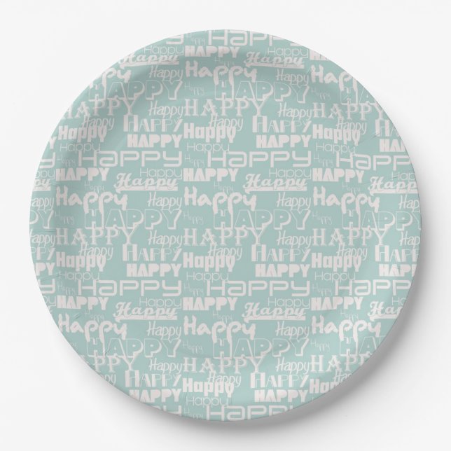 Plato De Papel Feliz Cumpleaños Azul Blanco (Anverso)