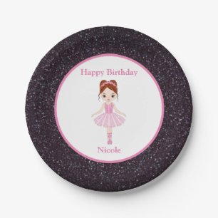 Plato De Papel Feliz cumpleaños Ballerina Black Sparkle