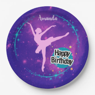 Plato De Papel Feliz cumpleaños Ballerina Galaxy personalizado