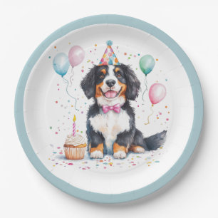 Plato De Papel Feliz Cumpleaños Bernese Mountain Dog