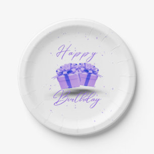 Plato De Papel Feliz cumpleaños Bonito Placas de papel púrpura