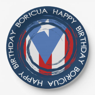 Plato De Papel Feliz Cumpleaños Boricua, Bandera de Puerto Rico