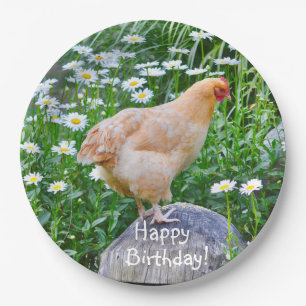 Plato De Papel Feliz cumpleaños Buff Orpington Chicken