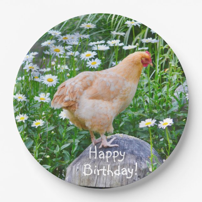 Plato De Papel Feliz cumpleaños Buff Orpington Chicken (Anverso)