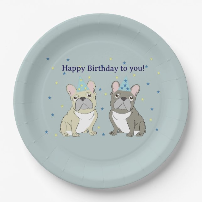 Plato De Papel Feliz cumpleaños bulldog francés (Anverso)