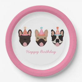 Plato De Papel Feliz cumpleaños Bulldog francés Fiestas Gorras ro