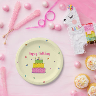 Plato De Papel Feliz Cumpleaños Cake Candle Whimsical