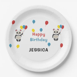 Plato De Papel Feliz cumpleaños Cargo Panda blanco