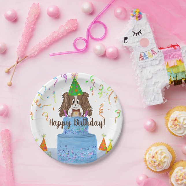 Plato De Papel Feliz cumpleaños Cavalier Rey Charles Spaniel Cake (Fiesta)
