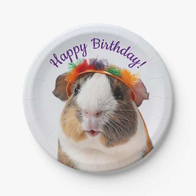 Plato De Papel Feliz cumpleaños - Cerdo de Guinea Animal Fiesta # (Anverso)