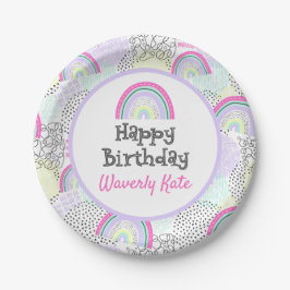 Plato De Papel Feliz cumpleaños, Chica de Rainbow 90, Fiesta Kawa