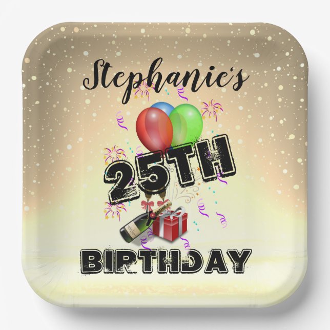 Plato De Papel Feliz Cumpleaños Chica Gold Y Placas De Papel Glob (Anverso)