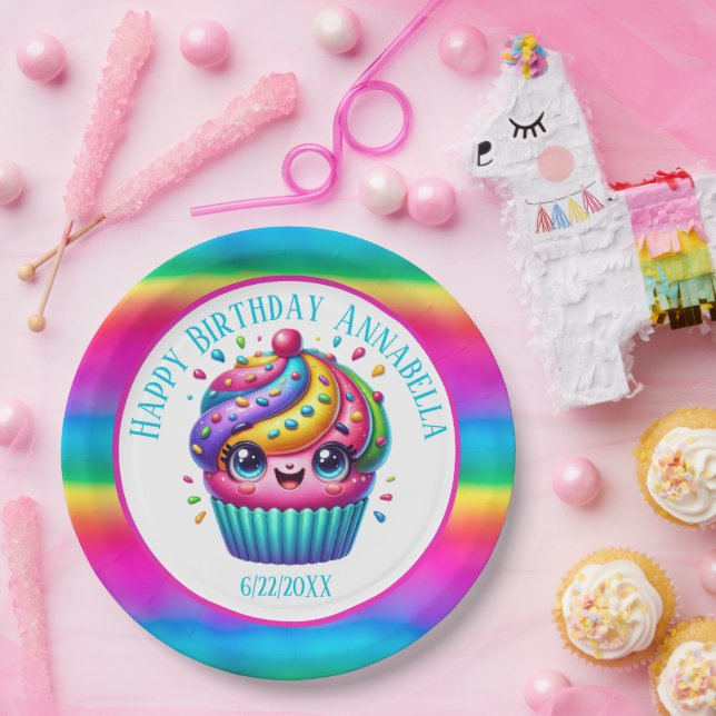Plato De Papel Feliz cumpleaños chicas de cupcake fiesta agregar  (Fiesta)