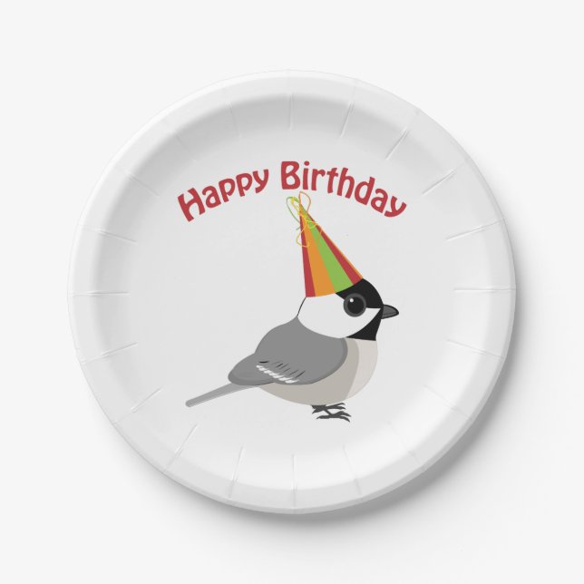 Plato De Papel Feliz Cumpleaños Chickadee (Anverso)
