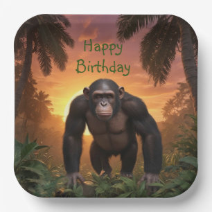 Plato De Papel Feliz cumpleaños Chimp