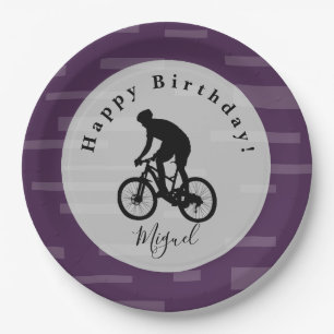 Plato de papel Feliz Cumpleaños Ciclista. Plato de