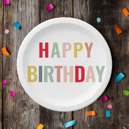Plato De Papel Feliz cumpleaños colorido
