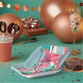 Plato De Papel Feliz cumpleaños colorido resumen de Magnolia rosa