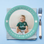 Plato De Papel Feliz cumpleaños con foto<br><div class="desc">Celebra tu día especial con estilo con nuestros personalizables platos de papel "Feliz cumpleaños con foto". Estos platos son perfectos para añadir un toque personal a tu fiesta de cumpleaños. Simplemente sube tu foto favorita y crearemos un diseño único e inolvidable sólo para ti. Estos platos, hechos con papel sólido...</div>