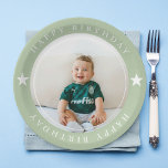 Plato De Papel Feliz cumpleaños con foto<br><div class="desc">Celebra tu día especial con estilo con nuestros personalizables platos de papel "Feliz cumpleaños con foto". Estos platos son perfectos para añadir un toque personal a tu fiesta de cumpleaños. Simplemente sube tu foto favorita y crearemos un diseño único e inolvidable sólo para ti. Estos platos, hechos con papel sólido...</div>