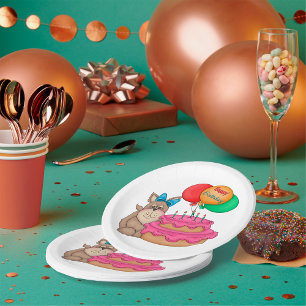 Plato De Papel Feliz cumpleaños con una pipa con globos y pastele