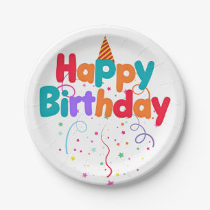 Plato De Papel Feliz cumpleaños Confetti