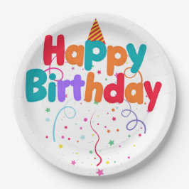 Plato De Papel Feliz cumpleaños Confetti