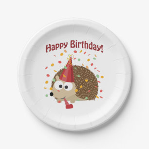 Plato De Papel ¡Feliz cumpleaños! Confetti Hedgehog