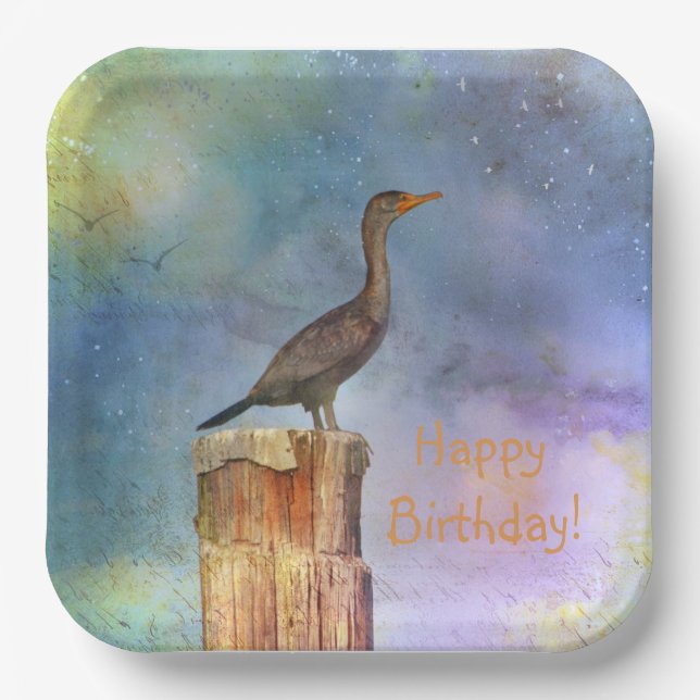 Plato De Papel Feliz cumpleaños Cormorant (Anverso)