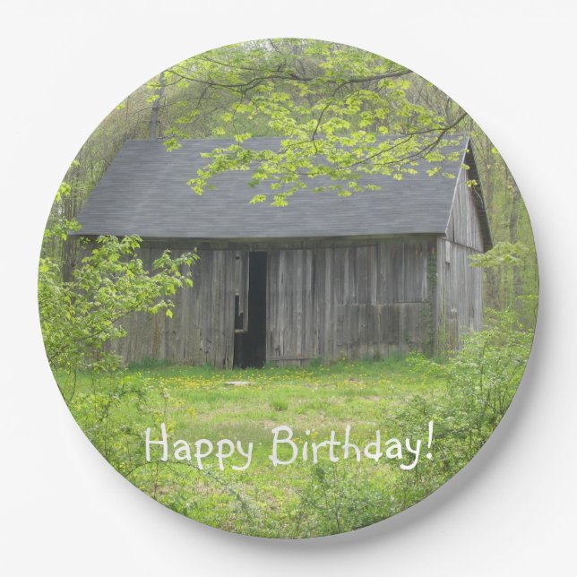 Plato De Papel Feliz cumpleaños Country Barn (Anverso)