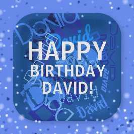 Plato De Papel Feliz cumpleaños (cualquier nombre) Azul