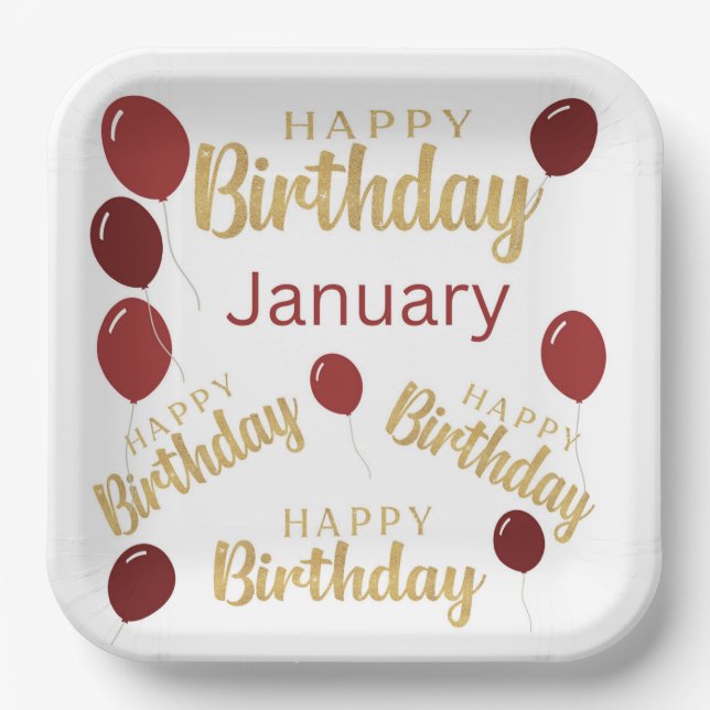 Plato De Papel Feliz cumpleaños, cumpleaños, cumpleaños, enero. (Anverso)