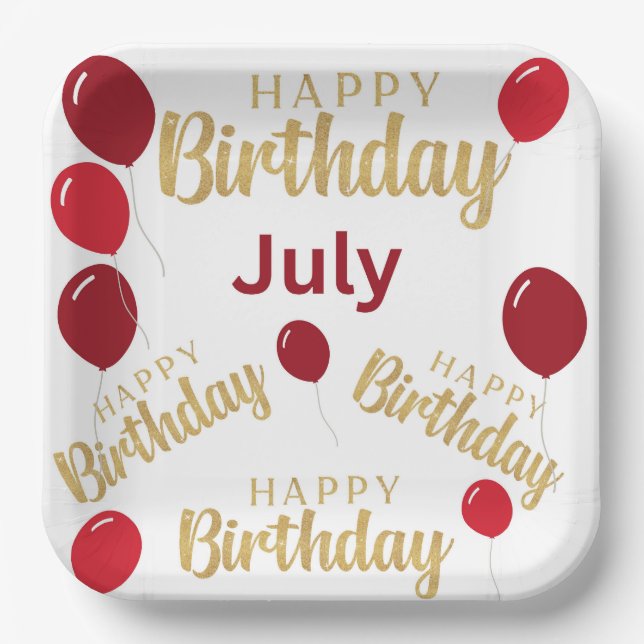 Plato De Papel Feliz cumpleaños, cumpleaños, julio, cumpleaños, P (Anverso)
