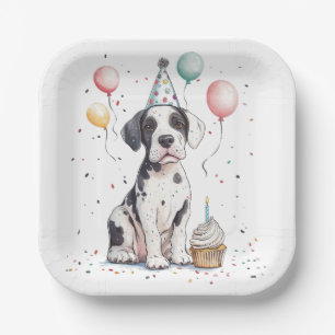 Plato De Papel Feliz Cumpleaños Cupcake de Cachorro Gran Danés