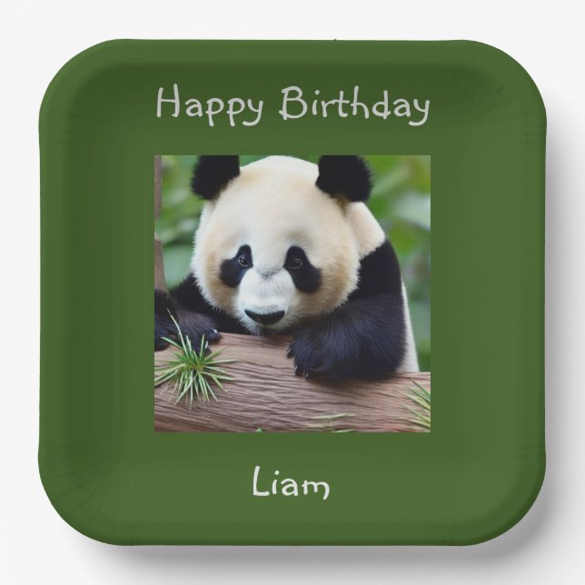 Plato De Papel Feliz cumpleaños, Cute Panda (Anverso)
