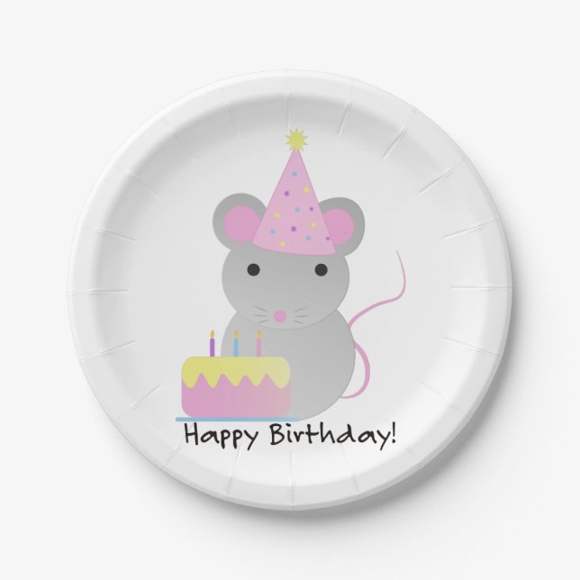 Plato De Papel Feliz Cumpleaños Cute Parrty Mouse (Anverso)