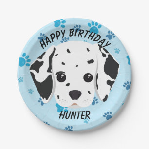 Plato De Papel Feliz cumpleaños Dalmatian Papel azul