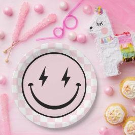 Plato De Papel Feliz cumpleaños de Chica rosa Groovy