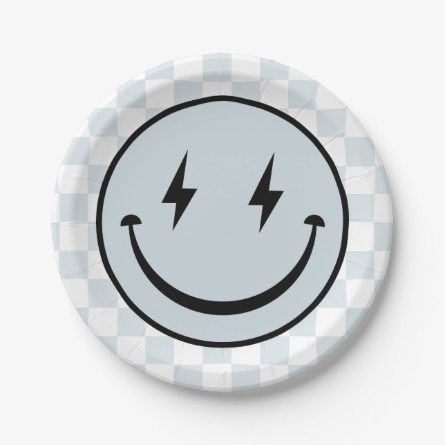 Plato De Papel Feliz cumpleaños de Groovy Blue Boy (Anverso)