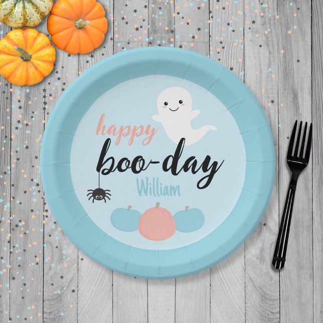 Plato De Papel Feliz cumpleaños de Halloween de Boo Day (Happy Boo-Day Plate)